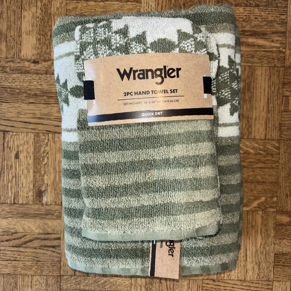 Wrangler Green Aztec Desert Mirage Western 2 Bath 2 Hand Towel Set Southwestern